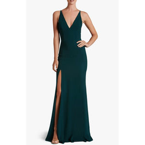 Dress the Population Iris Slit Crepe Gown in Pine Green Size L Formal Maxi Dress